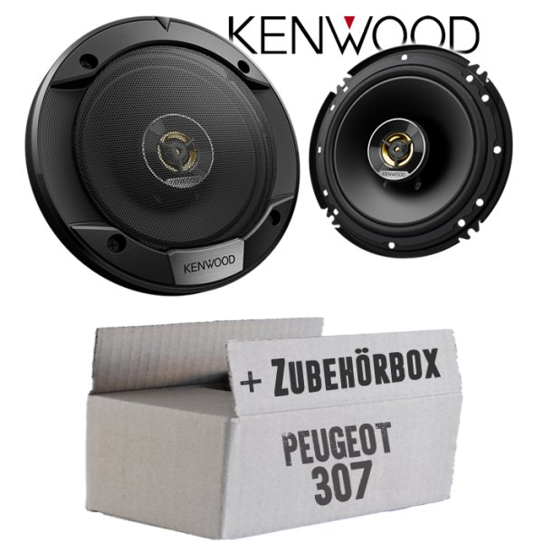 Lautsprecher Boxen Kenwood KFC-S1676EX - 16,5cm 2-Wege Koax Auto Einbauzubehör - Einbauset passend für Peugeot 307 - justSOUND