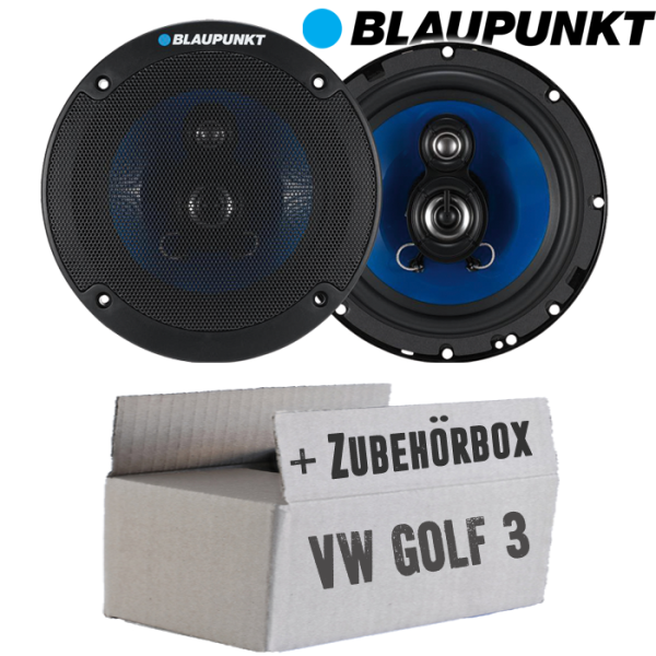 Lautsprecher Boxen Blaupunkt ICx663 - 16,5cm 3-Wege Auto Einbauzubehör - Einbauset passend für VW Golf 3 - justSOUND