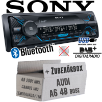 Autoradio Radio Sony DSX-A510BD - DAB+ | Bluetooth | MP3/USB - Einbauzubehör - Einbauset passend für Audi A6 4b ab 2001 Bose CanBus und Lenkradfernbedienung