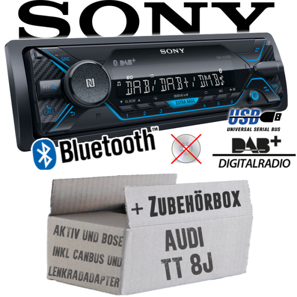 Autoradio Radio Sony DSX-A510BD - DAB+ | Bluetooth | MP3/USB - Einbauzubehör - Einbauset passend für Audi TT 8J inkl. CanBus Lenkradfernbedienung Aktiv Bose - justSOUND