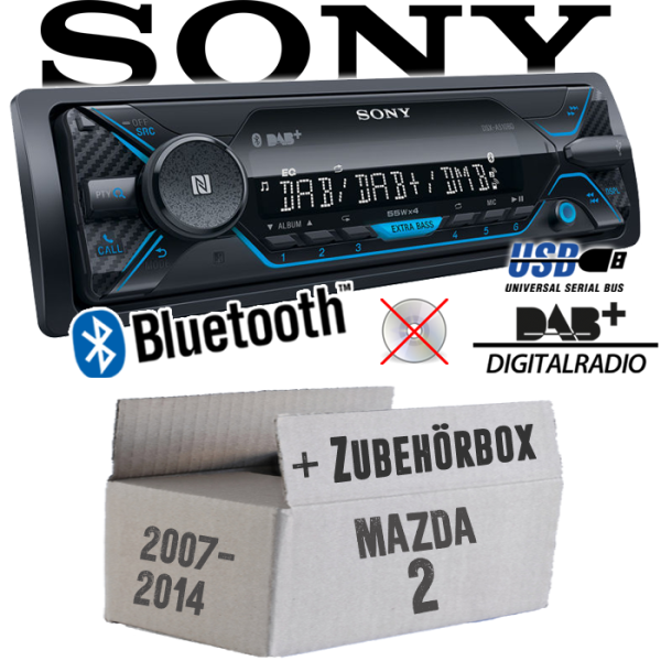 Autoradio Radio Sony DSX-A510BD - DAB+ | Bluetooth | MP3/USB - Einbauzubehör - Einbauset passend für Mazda 2 DE 2007- JUST SOUND best choice for caraudio