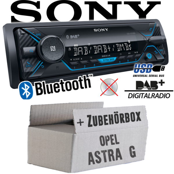 Autoradio Radio Sony DSX-A510BD - DAB+ | Bluetooth | MP3/USB - Einbauzubehör - Einbauset passend für Opel Astra G - justSOUND