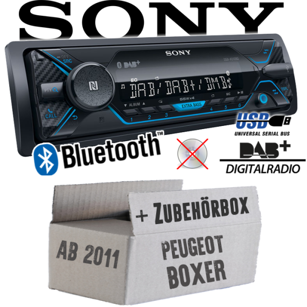 Autoradio Radio Sony DSX-A510BD - DAB+ | Bluetooth | MP3/USB - Einbauzubehör - Einbauset passend für Peugeot Boxer 2 ab 2011 - justSOUND