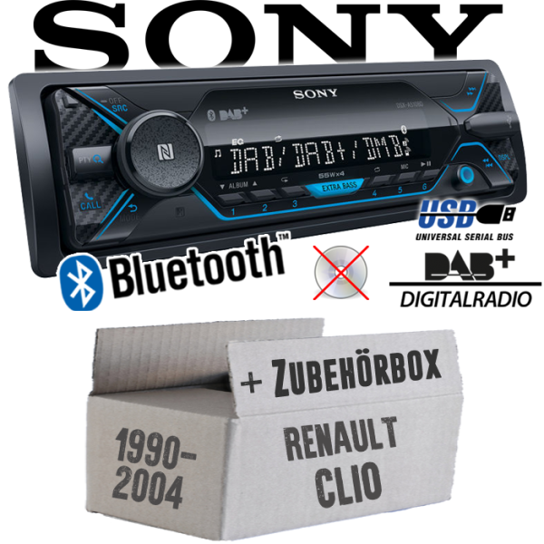 Autoradio Radio Sony DSX-A510BD - DAB+ | Bluetooth | MP3/USB - Einbauzubehör - Einbauset passend für Renault Clio 1 +2 - justSOUND