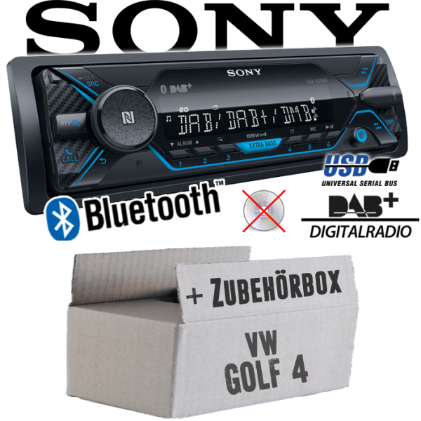 Autoradio Radio Sony DSX-A510BD - DAB+ | Bluetooth | MP3/USB - Einbauzubehör - Einbauset passend für VW Golf 4 IV - justSOUND
