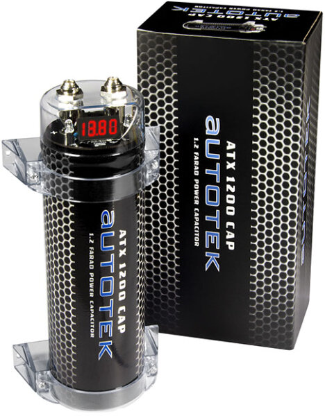 Autotek ATX1200CAP | 1.2 Farad Puffer-Kondensator / Elko mit LED Volt Anzeige