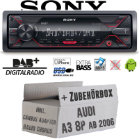 Autoradio Radio Sony DSX-A310DAB - DAB+ | MP3/USB - Einbauzubehör - Einbauset passend für Audi A3 8P inkl. CanBus, Radio Chorus - justSOUND