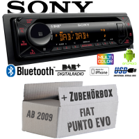 Autoradio Radio mit MEX-N7300BD | Bluetooth | DAB+ | CD/MP3/USB MultiColor iPhone - Android Auto - Einbauzubehör - Einbauset passend für Fiat Punto EVO / 199