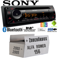 Autoradio Radio mit MEX-N7300BD | Bluetooth | DAB+ | CD/MP3/USB MultiColor iPhone - Android Auto - Einbauzubehör - Einbauset passend für Alfa Romeo 156 silber