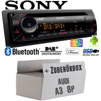 Autoradio Radio mit MEX-N7300BD | Bluetooth | DAB+ | CD/MP3/USB MultiColor iPhone - Android Auto - Einbauzubehör - Einbauset passend für Audi A3 8P passiv