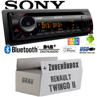 Renault Twingo 2 grau - Autoradio Radio mit MEX-N7300BD | Bluetooth | DAB+ | CD/MP3/USB MultiColor iPhone - Android Auto - Einbauzubehör - Einbauset