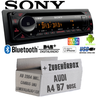 Autoradio Radio mit MEX-N7300BD | Bluetooth | DAB+ | CD/MP3/USB MultiColor iPhone - Android Auto - Einbauzubehör - Einbauset passend für Audi A4 B7 inkl. CanBus Lenkradfernbedienung Chorus Concert BOSE 1DIN