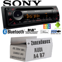 Autoradio Radio mit MEX-N7300BD | Bluetooth | DAB+ | CD/MP3/USB MultiColor iPhone - Android Auto - Einbauzubehör - Einbauset passend für Audi A4 B7 inkl. CanBus Lenkradfernbedienung Chorus Concert  Aktiv 1DIN