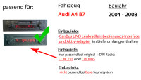 Autoradio Radio mit MEX-N7300BD | Bluetooth | DAB+ | CD/MP3/USB MultiColor iPhone - Android Auto - Einbauzubehör - Einbauset passend für Audi A4 B7 inkl. CanBus Lenkradfernbedienung Chorus Concert  Aktiv 1DIN