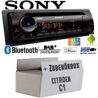 Autoradio Radio mit MEX-N7300BD | Bluetooth | DAB+ | CD/MP3/USB MultiColor iPhone - Android Auto - Einbauzubehör - Einbauset passend für Citroen C1