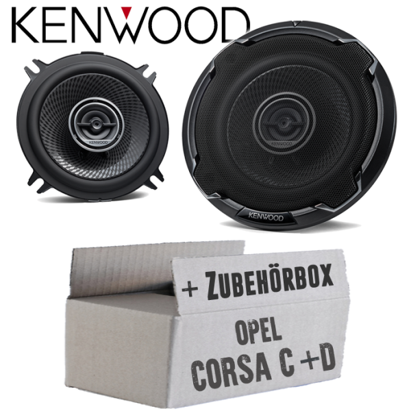 Opel Corsa C + D Tür hinten - Lautsprecher Boxen Kenwood KFC-PS1396 - 13cm 2-Wege Koax Auto Einbauzubehör - Einbauset