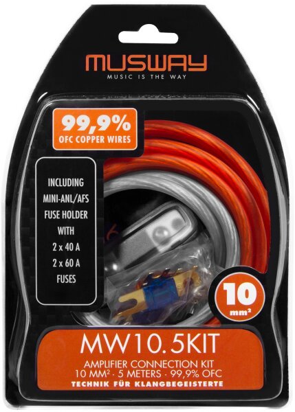 Musway MW10.5KIT -  Kabelkit VOLLKUPFER 10mm² mit Sicherung | 5m