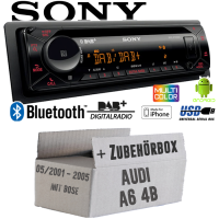 Autoradio Radio mit MEX-N7300BD | Bluetooth | DAB+ | CD/MP3/USB MultiColor iPhone - Android Auto - Einbauzubehör - Einbauset passend für Audi A6 4b ab 2001 Bose CanBus und Lenradfernbedienung