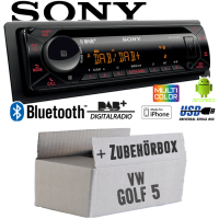 Autoradio Radio mit MEX-N7300BD | Bluetooth | DAB+ | CD/MP3/USB MultiColor iPhone - Android Auto - Einbauzubehör - Einbauset passend für VW Golf 5 V -inkl. Lenkradfernbedienungsadapter und CanBus Adapter