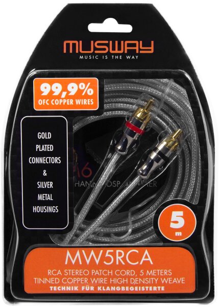 Musway MW5RCA -  Cinch-Audio-Stereokabel, 5 Meter aus hochleitfähigem Vollkupfer (99,9% OFC)