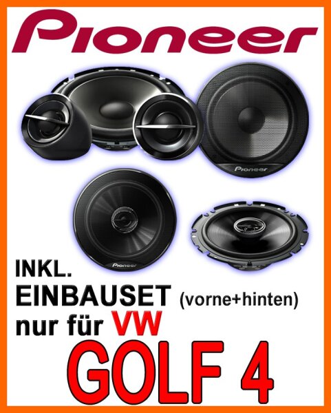 Pioneer Lautsprecher für vorne & hinten - Einbauset passend für VW Golf 4 - justSOUND