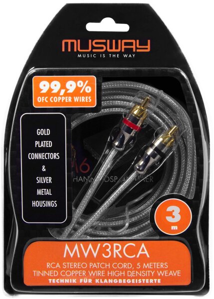 Musway MW3RCA -  Cinch-Audio-Stereokabel, 3 Meter aus hochleitfähigem Vollkupfer (99,9% OFC)