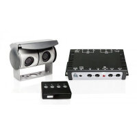 Caratec Safety CS100TU Farb-Twin-Kamera mit 2-Fach Umschaltbox, 110°, IR-LED-Beleuchtung, Rückfahrkamera mit Zwei Kameras, Silber