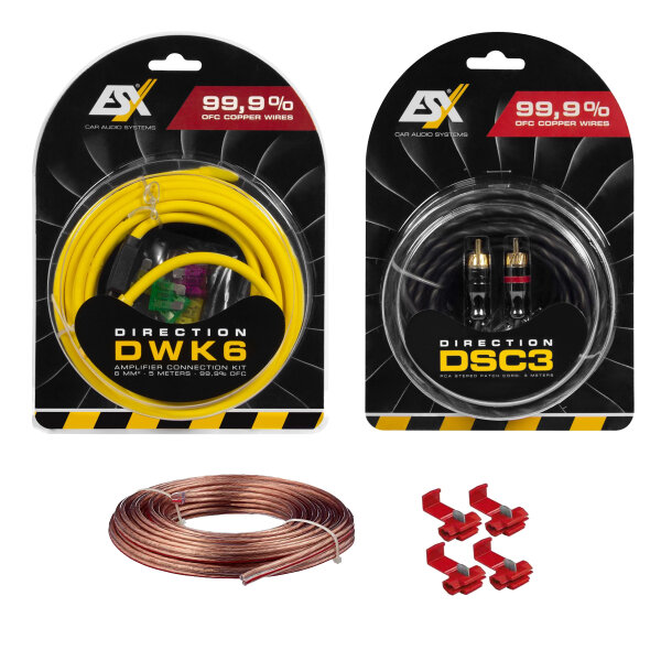 ESX DWK 6 - 5m Kabelkit VOLLKUPFER 6mm² mit Sicherung | inkl. je 3m Cinchkabel Lautsprecherkabel