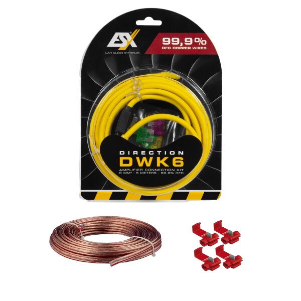 ESX DWK 6 - 5m Kabelkit VOLLKUPFER 6mm² mit Sicherung | inkl. 3m Lautsprecherkabel