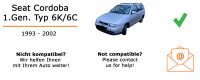 Autoradio Einbaupaket mit Kenwood KDC-BT665U passend für Seat Cordoba Typ 6K/6C | Bluetooth Telefonieren Audiostreaming