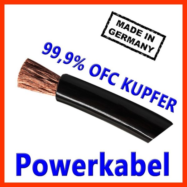 10.0 mm² schwarz Stromkabel - Powerkabel made in Germany - CarHifi OFC Kupfer