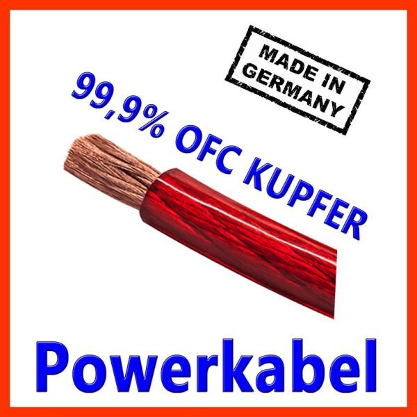 25.0 mm²  rot Stromkabel - Powerkabel made in Germany - CarHifi OFC Kupfer