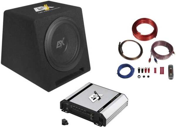 ESX DBP112Q 30cm Bass Pack | Paket mit 1-Kanal Endstufe | 30cm (12") Single-Bassreflex-System | 10mm² Anschlusskabelset