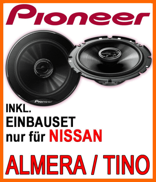 Lautsprecher - Pioneer TS-G1720F - 16,5cm 2-Wege 300 Watt Koax Einbauset passend für Nissan Almera + Tino - justSOUND