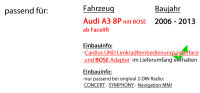 Autoradio Radio mit XAV-AX1005DB - 2DIN Bluetooth | DAB+ | Apple CarPlay  | USB - Einbauzubehör - Einbauset passend für Audi A3 8P inkl. CanBus Lenkradfernbedienung und Bose Radiotausch