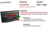 Autoradio Radio mit XAV-AX1005DB - 2DIN Bluetooth | DAB+ | Apple CarPlay  | USB - Einbauzubehör - Einbauset passend für Audi A4 B7 inkl. CanBus Lenkradfernbedienung Symphony 2DIN Radiotausch