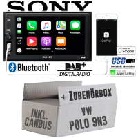 Autoradio Radio mit XAV-AX1005DB - 2DIN Bluetooth | DAB+ | Apple CarPlay  | USB - Einbauzubehör - Einbauset passend für VW Polo 9N3 2 Radiotausch