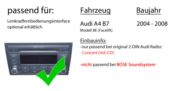 Audi A4 B7 Concert - Autoradio Radio mit XAV-AX1005DB - 2DIN Bluetoot,  364,90 €