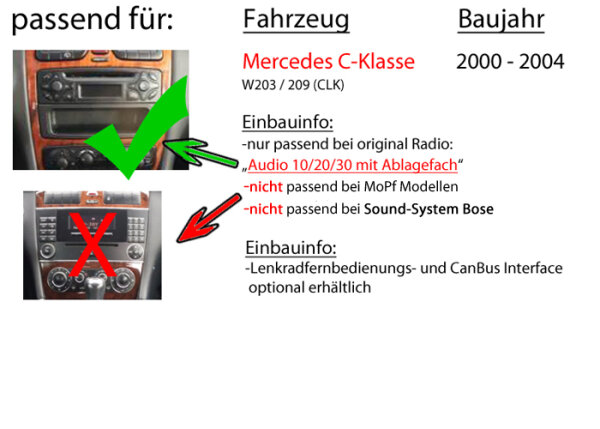 Mercedes C-Klasse W203 - Autoradio Radio mit XAV-AX1005DB - 2DIN Blue,  309,90 €