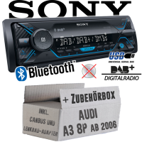 Autoradio Radio Sony DSX-A510BD - DAB+ | Bluetooth | MP3/USB - Einbauzubehör - Einbauset passend für Audi A3 8P inkl. CanBus Lenkradfernbedienung Aktiv - justSOUND