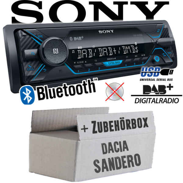 Autoradio Radio Sony DSX-A510BD - DAB+ | Bluetooth | MP3/USB - Einbauzubehör - Einbauset passend für Dacia Sandero - justSOUND