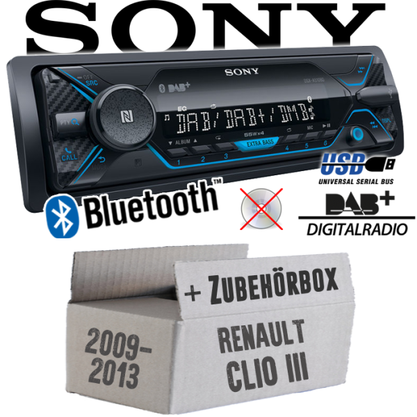 Autoradio Radio Sony DSX-A510BD - DAB+ | Bluetooth | MP3/USB - Einbauzubehör - Einbauset passend für Renault Clio 3 FL - justSOUND