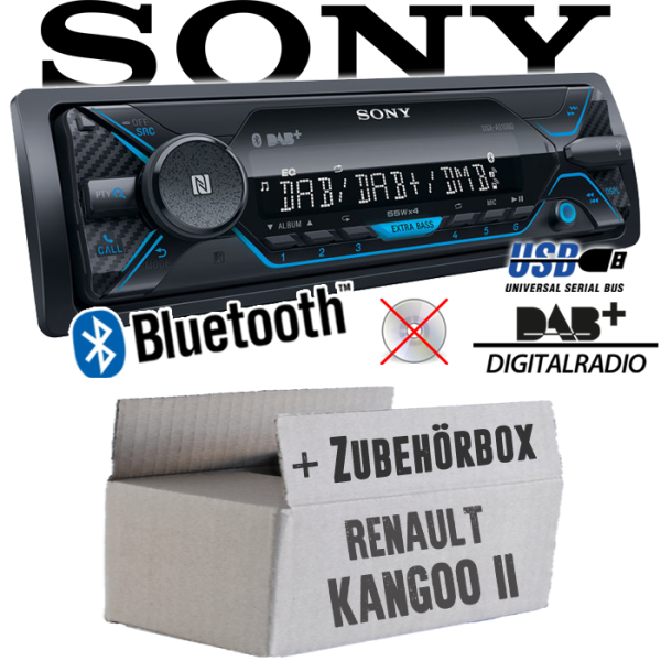Autoradio Radio Sony DSX-A510BD - DAB+ | Bluetooth | MP3/USB - Einbauzubehör - Einbauset passend für Renault Kangoo 2 - justSOUND