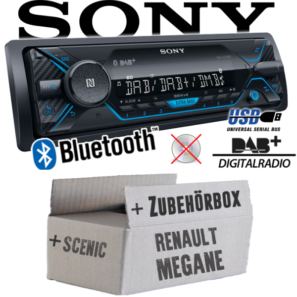Autoradio Radio Sony DSX-A510BD - DAB+ | Bluetooth | MP3/USB - Einbauzubehör - Einbauset passend für Renault Megane & Scenic 1 - justSOUND