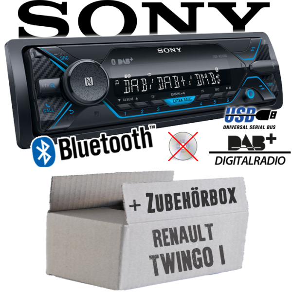 Autoradio Radio Sony DSX-A510BD - DAB+ | Bluetooth | MP3/USB - Einbauzubehör - Einbauset passend für Renault Twingo 1 - justSOUND