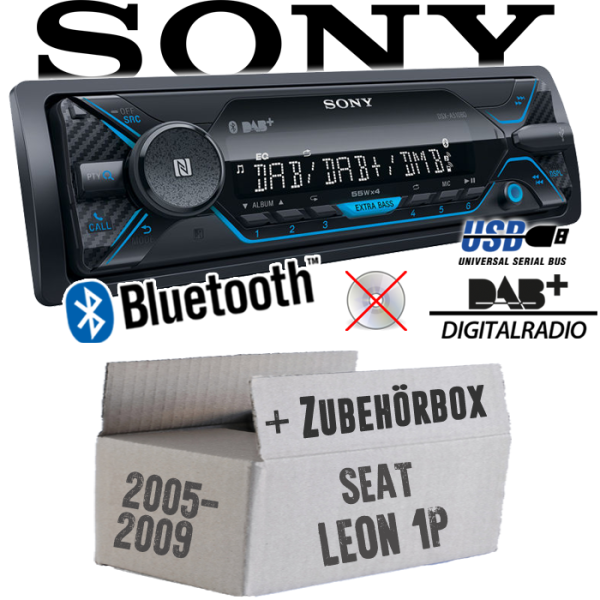 Autoradio Radio Sony DSX-A510BD - DAB+ | Bluetooth | MP3/USB - Einbauzubehör - Einbauset passend für Seat Leon 2 1P vFL - justSOUND
