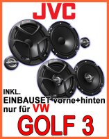 JVC CS-J Komplettset für vorne & hinten - Lautsprecher Einbauset passend für VW Golf 3 - justSOUND