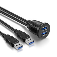 AMPIRE XUD200 / Doppel-USB-Einbaubuchse mit 200cm Kabel