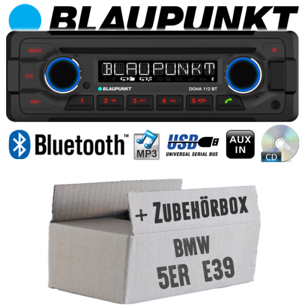 Autoradio Radio Blaupunkt Doha - Bluetooth CD MP3 USB - Einbauzubehör - Einbauset passend für BMW 5er E39 - justSOUND