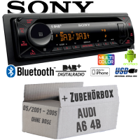 Autoradio Radio mit MEX-N7300BD | Bluetooth | DAB+ | CD/MP3/USB MultiColor iPhone - Android Auto - Einbauzubehör - Einbauset passend für Audi A6 4b ab 2001 CanBus und Lenradfernbedienung